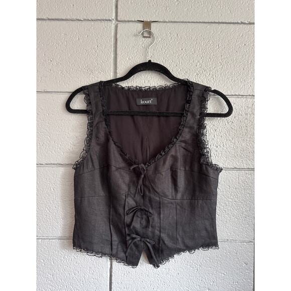 Women's Kourt Giogia Linen Bow Top in Black size 6 Coquette Whimsigoth Girly - Picture 3 of 6